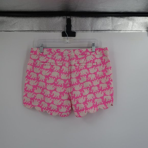 Lilly Pulitzer Pink White Elephant Scalloped Shorts Size 10 - Picture 9 of 9